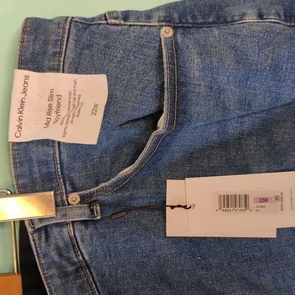 CALVIN Klein Mid Rise Slim Boyfriend Jeans Elastic Waist 22W New - Picture 5 of 10